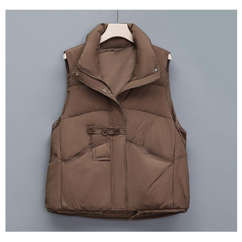 Three-button down cotton vest women's coat autumn and winter new stand-up collar cotton vest loose top