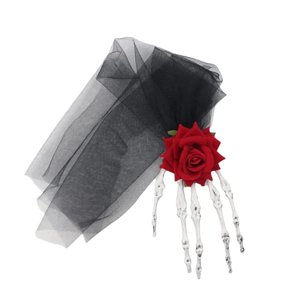 Blumen-Skelett-Hand-Rosen-Haarnadel Stoff Halloween-Kopfschmuck Geisterklaue Haarspange Festival Spielzeug