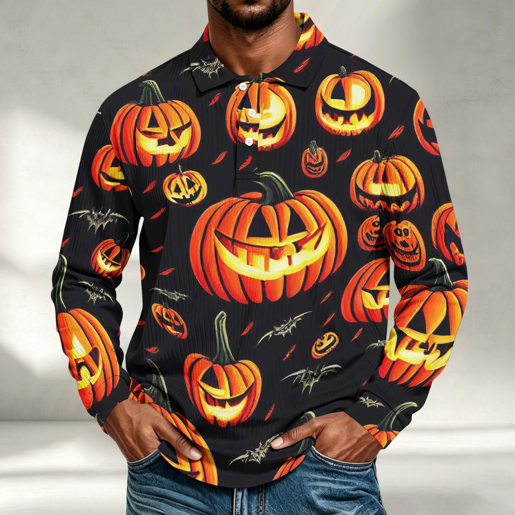 Herren Langarmshirt Halloween-Print Lockerer Schnitt Lässiges Oberteil