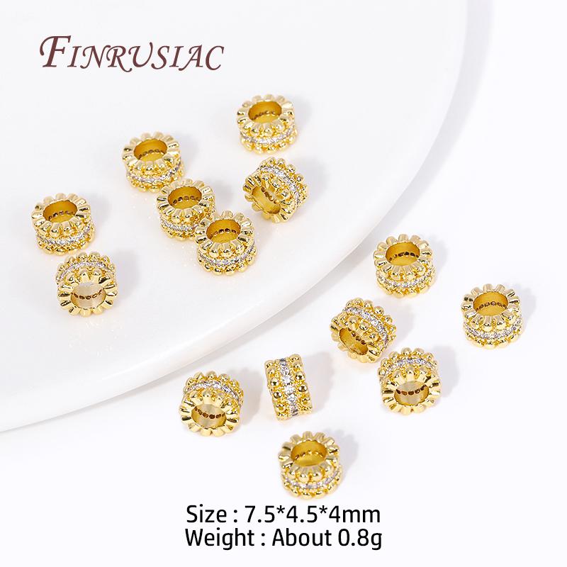 

8.5*6MM 18K Gold Plated Double Layer Zircon Round Spacer Beads For Jewelry Making Supplies DIY Necklace Bracelet Making 2 Pieces