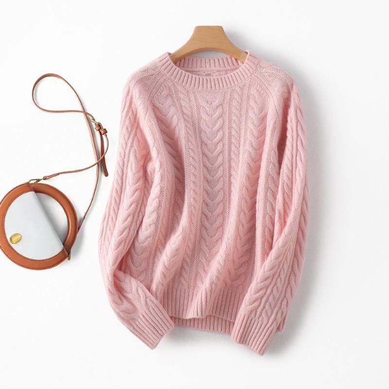 Heavy Twisted Needle Type! Lazy Round Neck Pullover Knitted Sweater Top Women's Thickened Loose 0 Wool Sweater Sweater