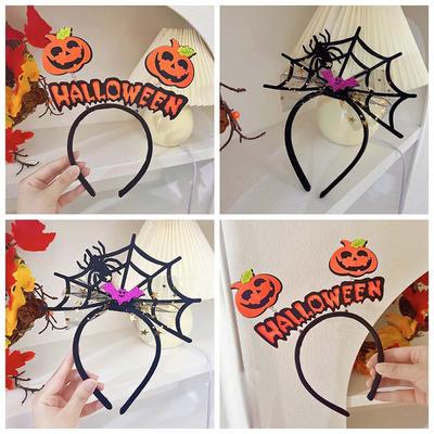 Accesorios para el cabello hechos a mano Diademas de calabaza, murciélagos, telaraña, diadema de Halloween para niños y niñas