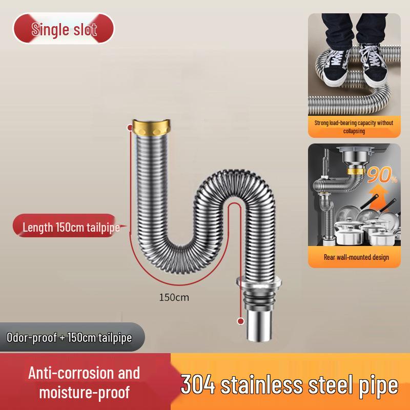Stainless Steel Anti-Odor Kitchen Sink Drain Pipe Accessories Set