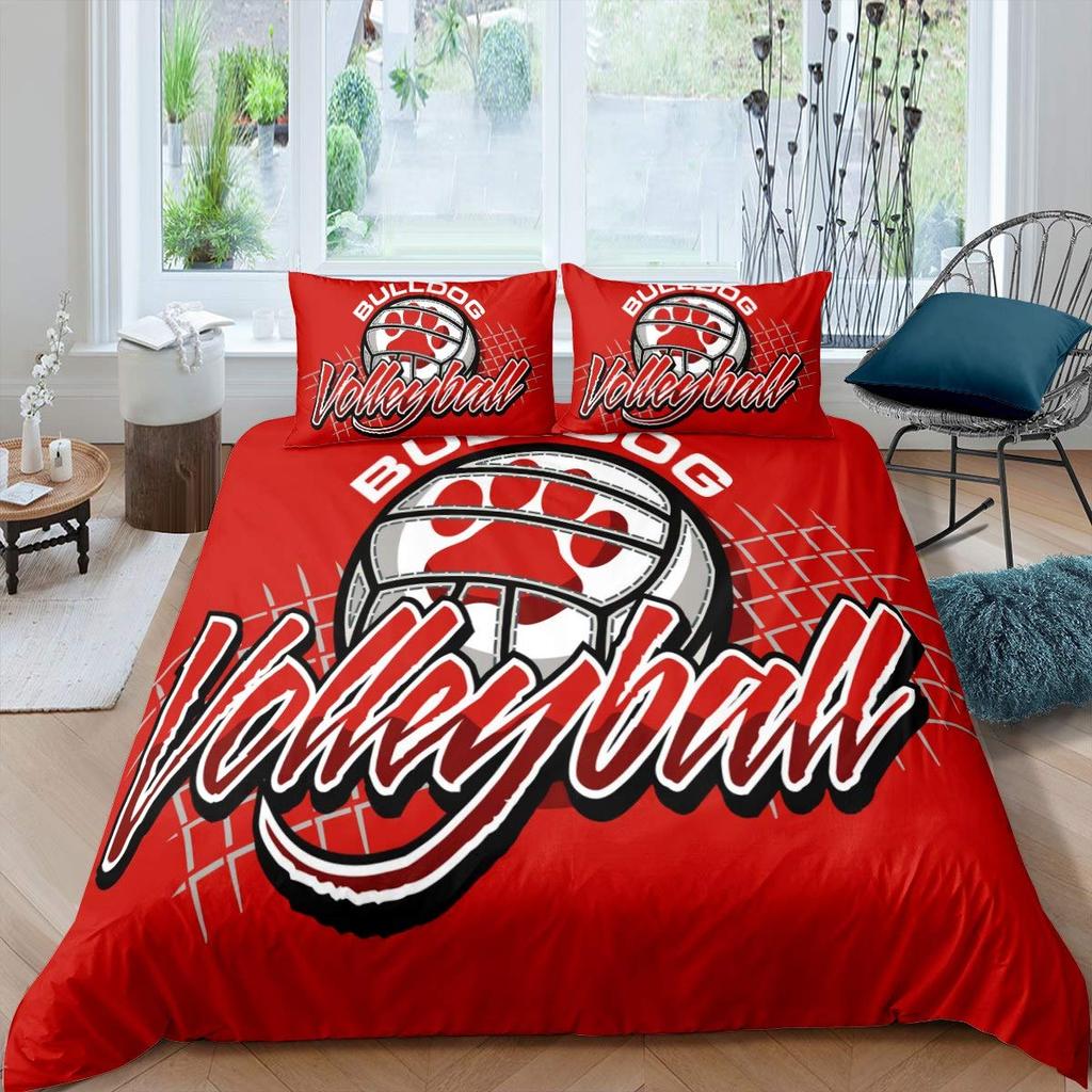 Volleyball Duvet Cover Set Microfiber Sports Ball Theme Fire and Water Blend Volleyball Twin Bedding Set Double Queen King Size