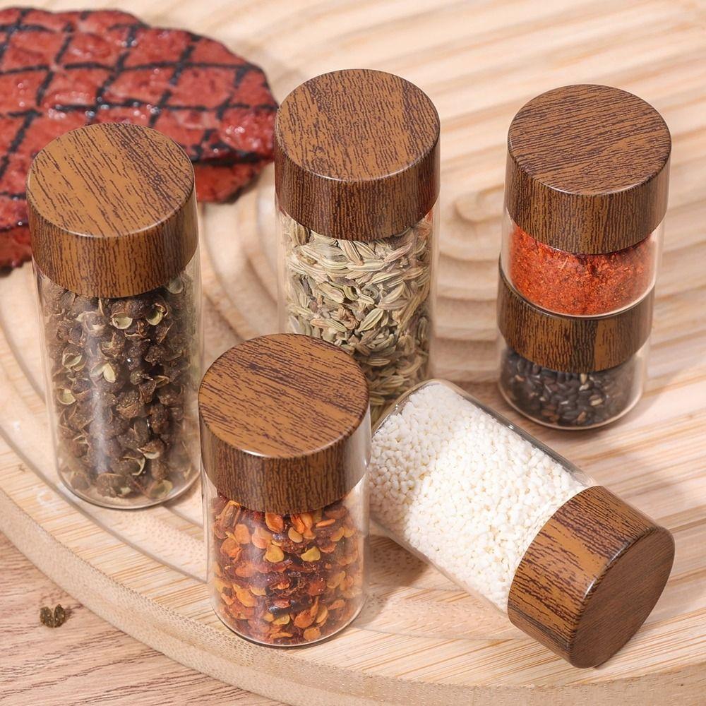 6PCS Transparent Wooden Lid Mini Glass Bottles Food Grade Small Spice Jars Mini Tea Bottle  Jewelry