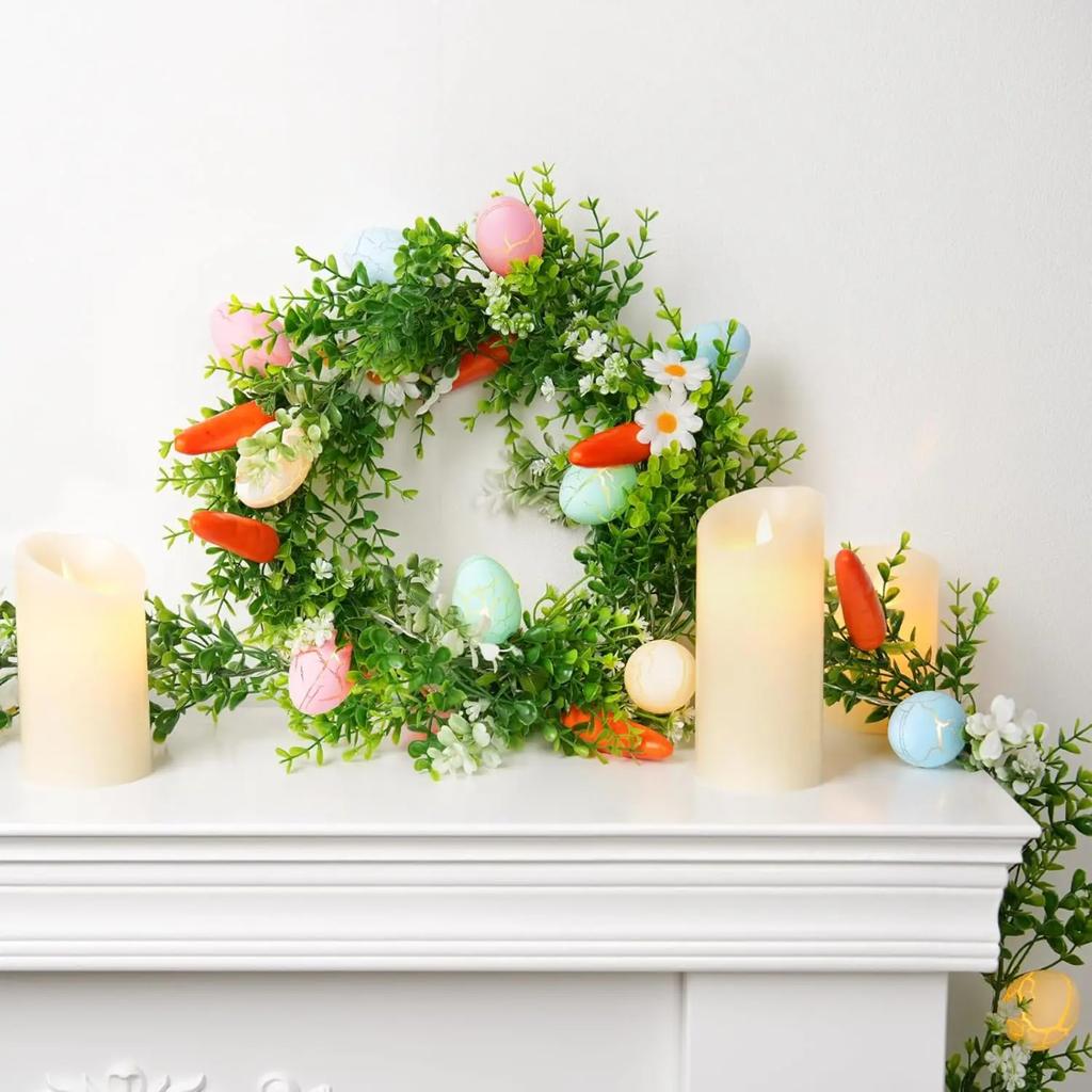 Artificial Easter Vine Garland with Colorful Eggs and Carrots Spring Home Decor for Mantel Door and Table Centerpiece