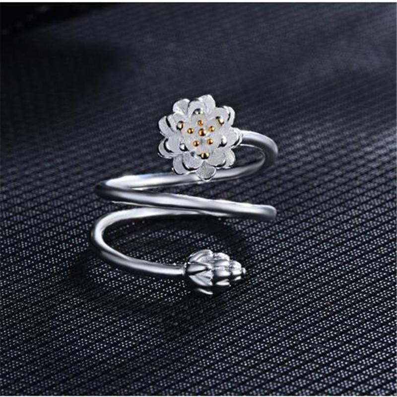 New Fashion Exquisite 925 Sterling Silver Jewelry Personality Double Lotus Fresh Flower Hypoallergenic Opening Rings Xzr033