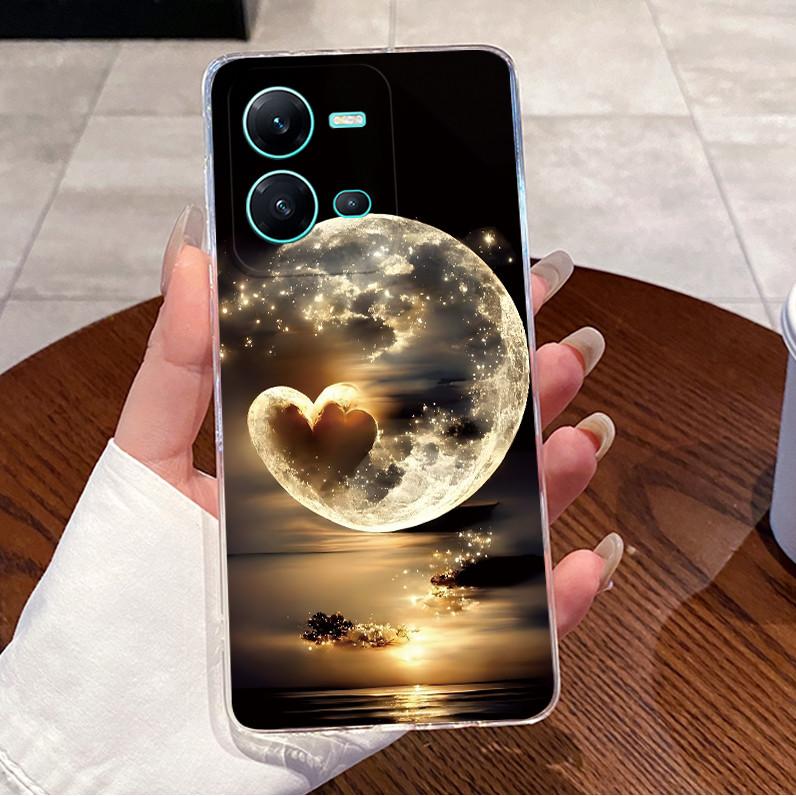 Phone Case For Vivo V25 Y35 Casing Luxury Cute Love Heart Rabbit Funny Pattern Transparent Silicone TPU Soft Shell Back Cover
