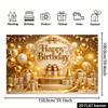 2D Gold & White Themed Birthday Photo Booth Backdrop with Bunting Flags