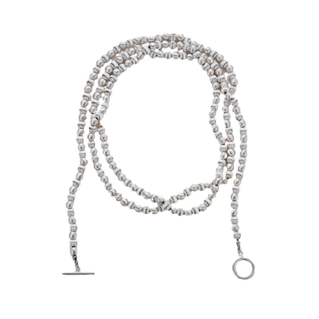 Fashion Niche Silver Brushed Matte Ball Beaded Stacked Long Niche Design Light Luxury Ot Buckle Necklace