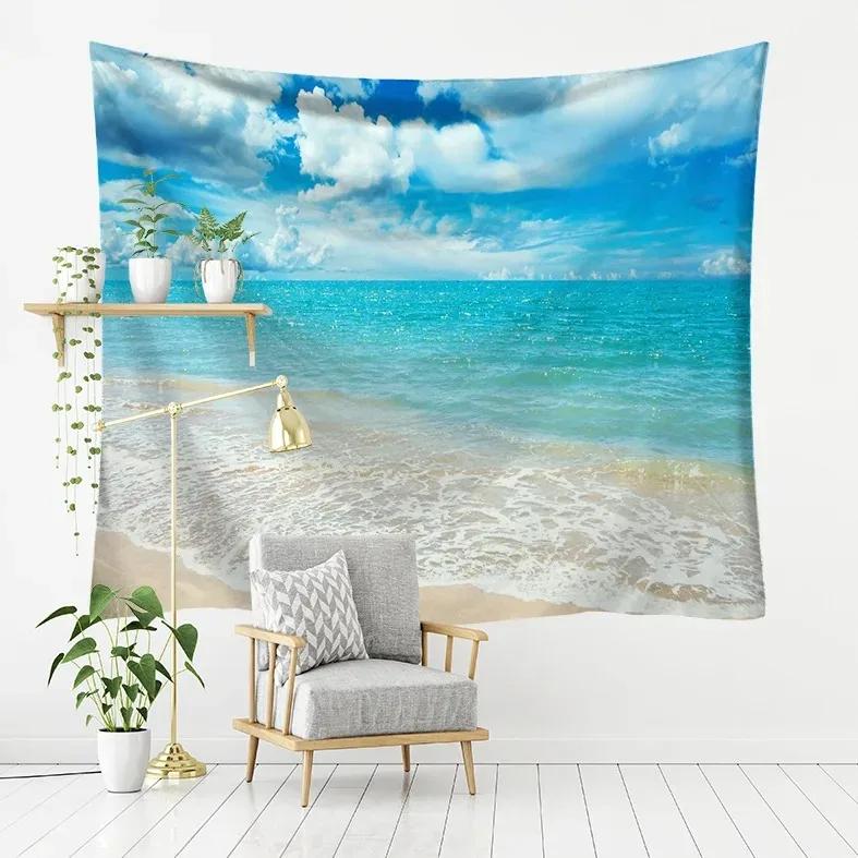 Seaside Scenery Drift Bottle Pattern Hanging Cloth Home Wall Decoration Tapestry Bedroom Living Room Tapestry
