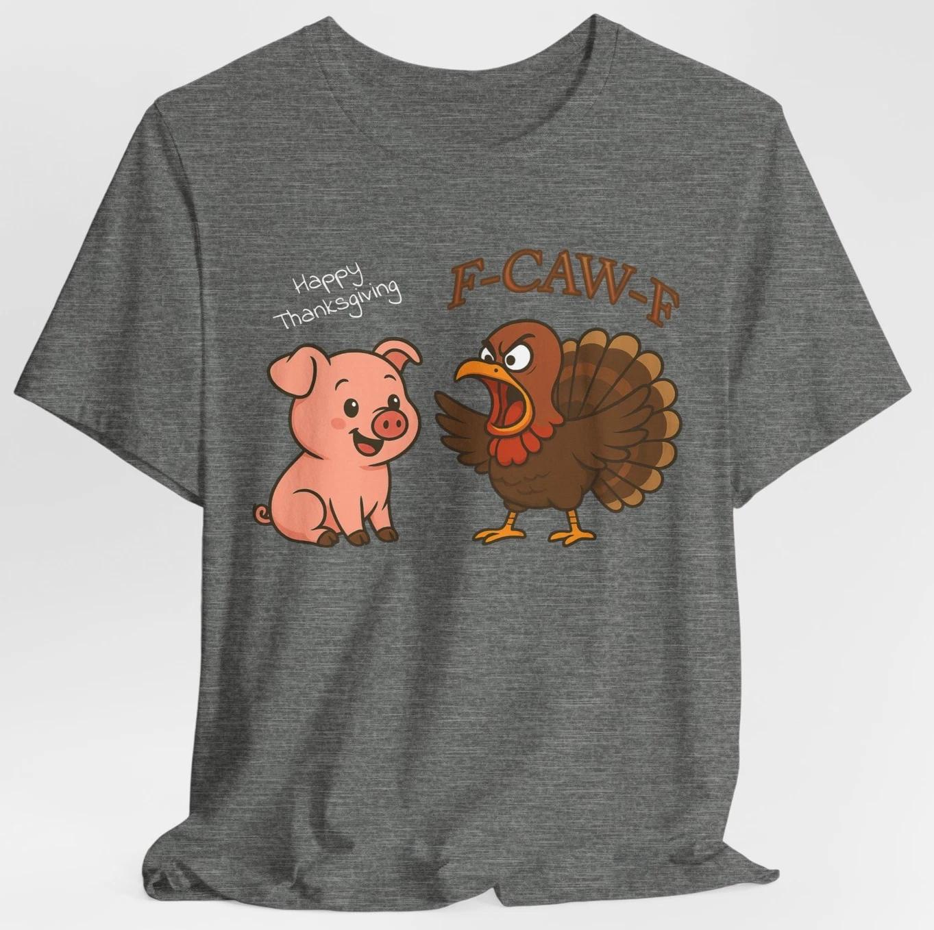 F-CAW-F Funny Thanksgiving Pig & Turkey T-Shirt Happy Farm Animal Humor Tee M