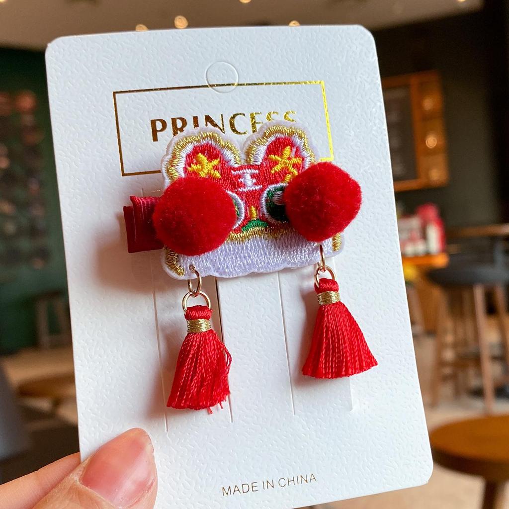 2023 New Year Red Tiger Hair Clips for Girls & Toddlers - Cute, Autumn/Winter Headdress with Bells