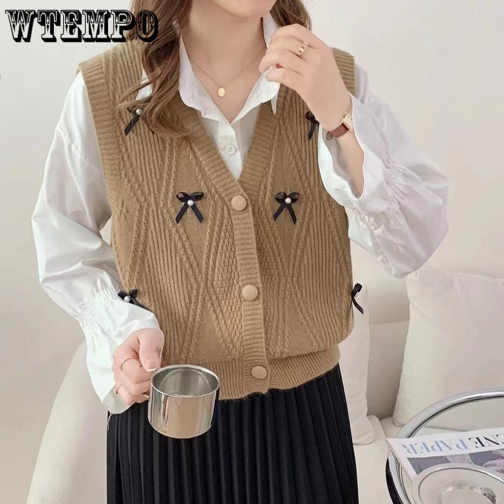 Women's Knitted Vest Cardigan Autumn and Winter New Vintage Fried Dough Twists Versatile Sweater Vest