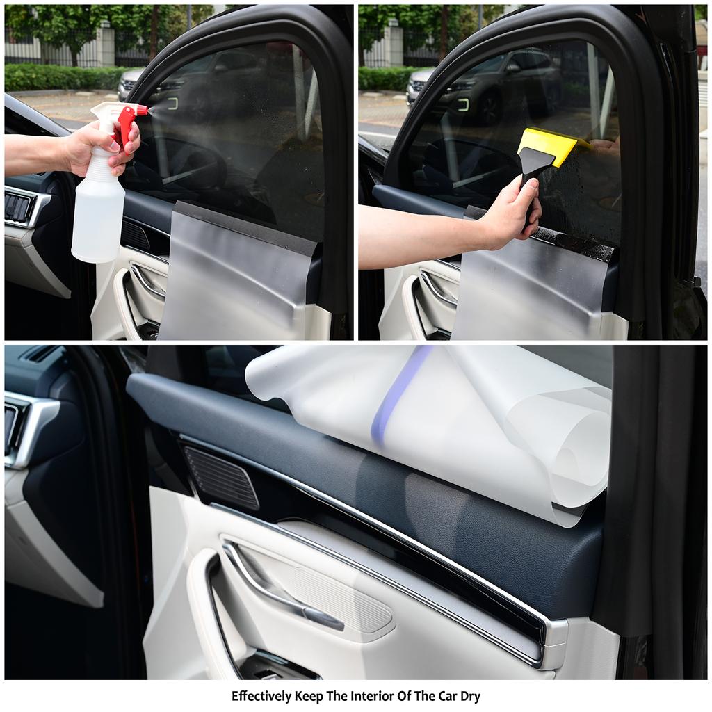 EHDIS Car Door Panel PET Cover Waterproof Gaurd Protection Glass Cleaning Window Film Tint Install Water Shield Sheet 2pcs/Pack