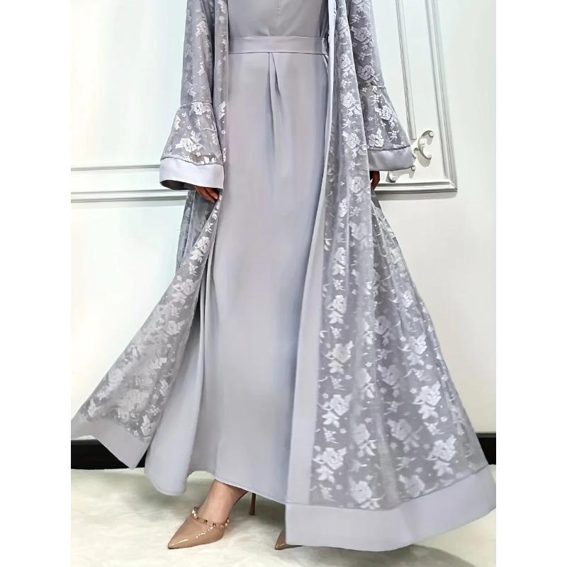 Ramadan Eid Prayer Lace Abaya 2 Piece Set Inner Dress Women Flare Sleeve Long Abayas Kaftan Djellaba Dubai Party Vestidos 2026