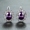 Luxury Crystal Purple Oval Stone Earrings Multicolor Zircon Small Hoop Earrings Classic Silver Color Wedding Earrings For Women