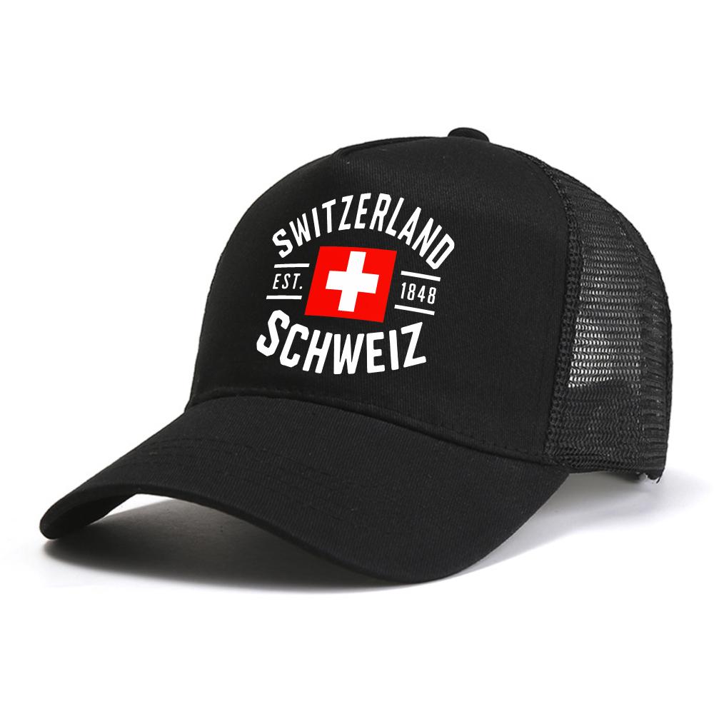 Summer Men'S Casual Sports Switzerland Pattern Printed Baseball Cap Fashion Causal Breathable Sun Hats Unisex Mesh Snapback Hat