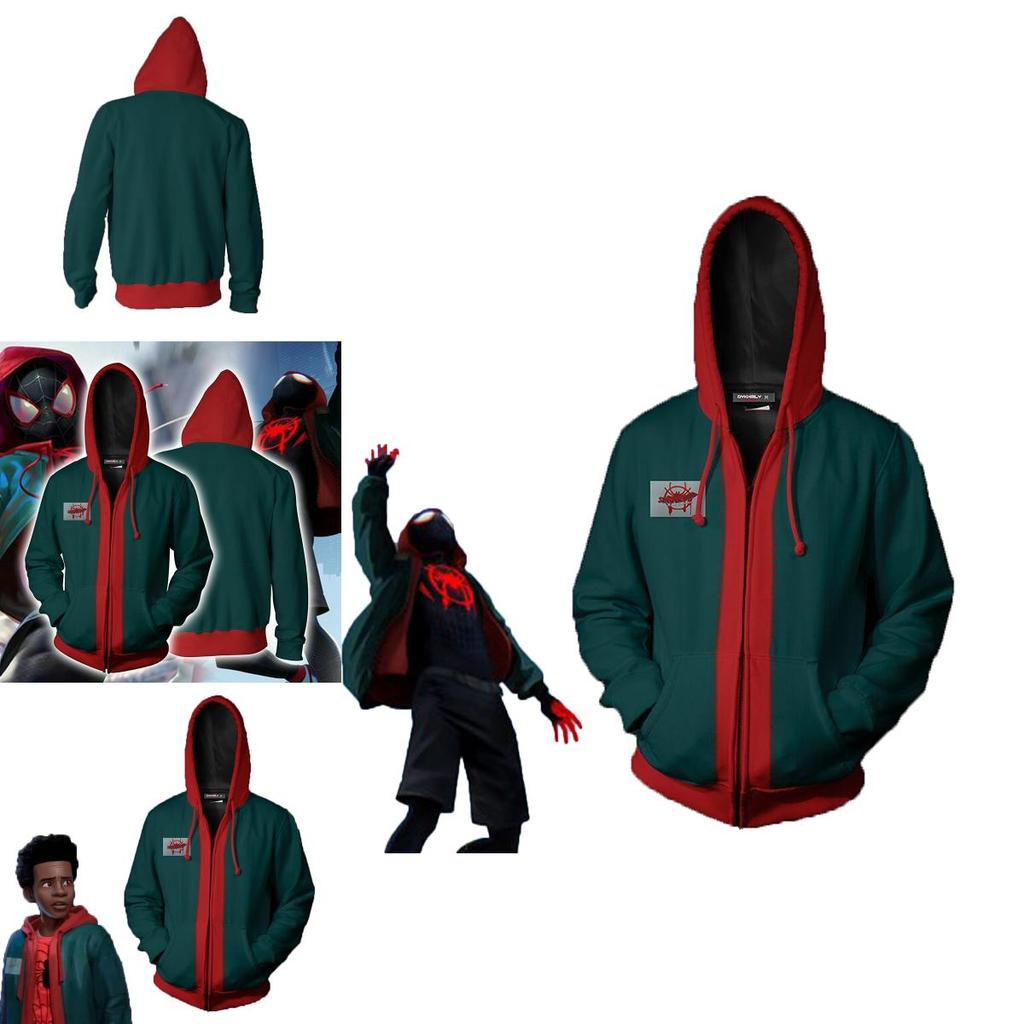 Men Miles Morales Spiderman Into The Spiderverse Hooded Sweatshirt With Long Sleeves And Highquality Spandex Material
