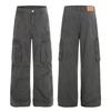 Mens High Street Hip Hop Cargo Pants Loose Straight Leg Multi-Pocket Rivet Denim Jeans Casual Streetwear