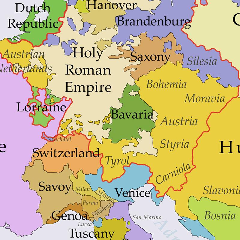 1700~1850 Mappa Vintage d'Europa Poster Storico per Studio Decorazione Murale, Mappa Politica Educativa del XVIII Secolo per Casa Aula Regalo di Geografia