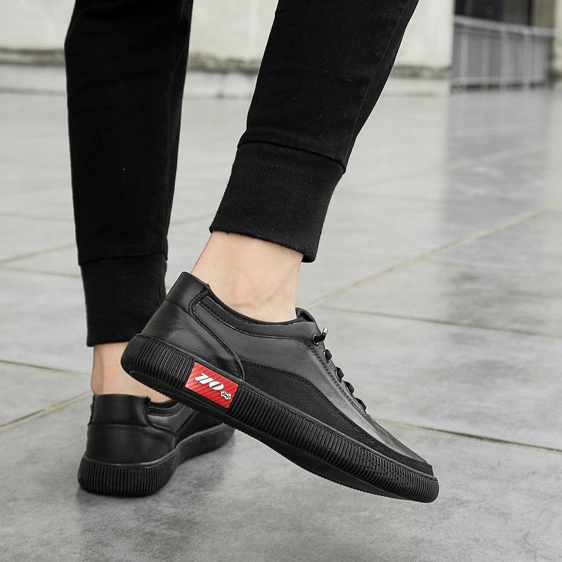 Men's Shoes 2025 New Summer Wear Free Lace-up Soft Sole Comfortable Casual Shoes Men's Trendy Leather Waterproof Board Shoes