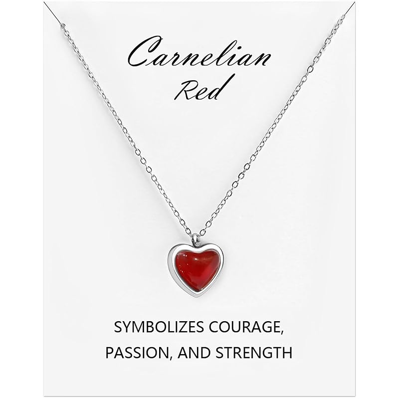 Red Heart Carnelian Necklace for Women, Stone Heart Pendant Necklaces for Teen Girls, Anniversary Birthday Gifts for Her Red Carnelian(silver)