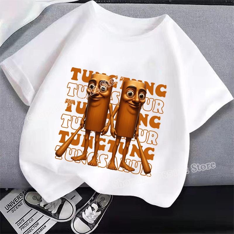 Italské Brainrot Tričko Tung Tungtung Sahur Kreslené Anime Potisk Oblečení Kulatý Výstřih Základní Chlapecké Top Savé Ležérní Košile Dárek