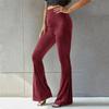 Women's High Waist Velvet Ribbed Flare Pants Slim Fit Solid Color Micro Bell Bottom Long Trousers