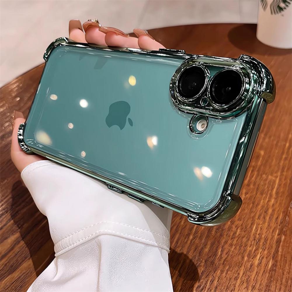 

Роскошный прозрачный противоударный чехол для iPhone 15 11 12 13 14 16 Pro Max Plus X XR XS Air Cushion Bumper Back Cover For iPhone 13ProMax зелёный