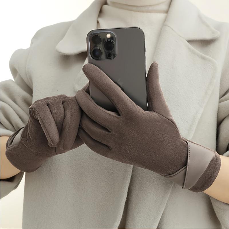 [Warm Gloves] Warm Touchscreen Women's Brown Gloves | Stylish Elegant Bow Accents, Full Finger Design, Polyester Material