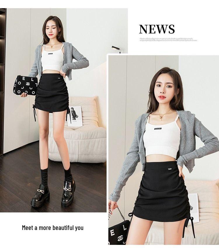 Summer High Waist Pleated Wrap Skirt with Lining