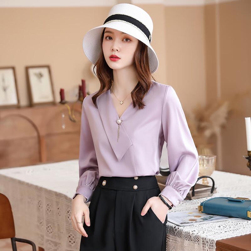 Teloroom Women s V-Neck Chiffon Long Sleeve Blouse M