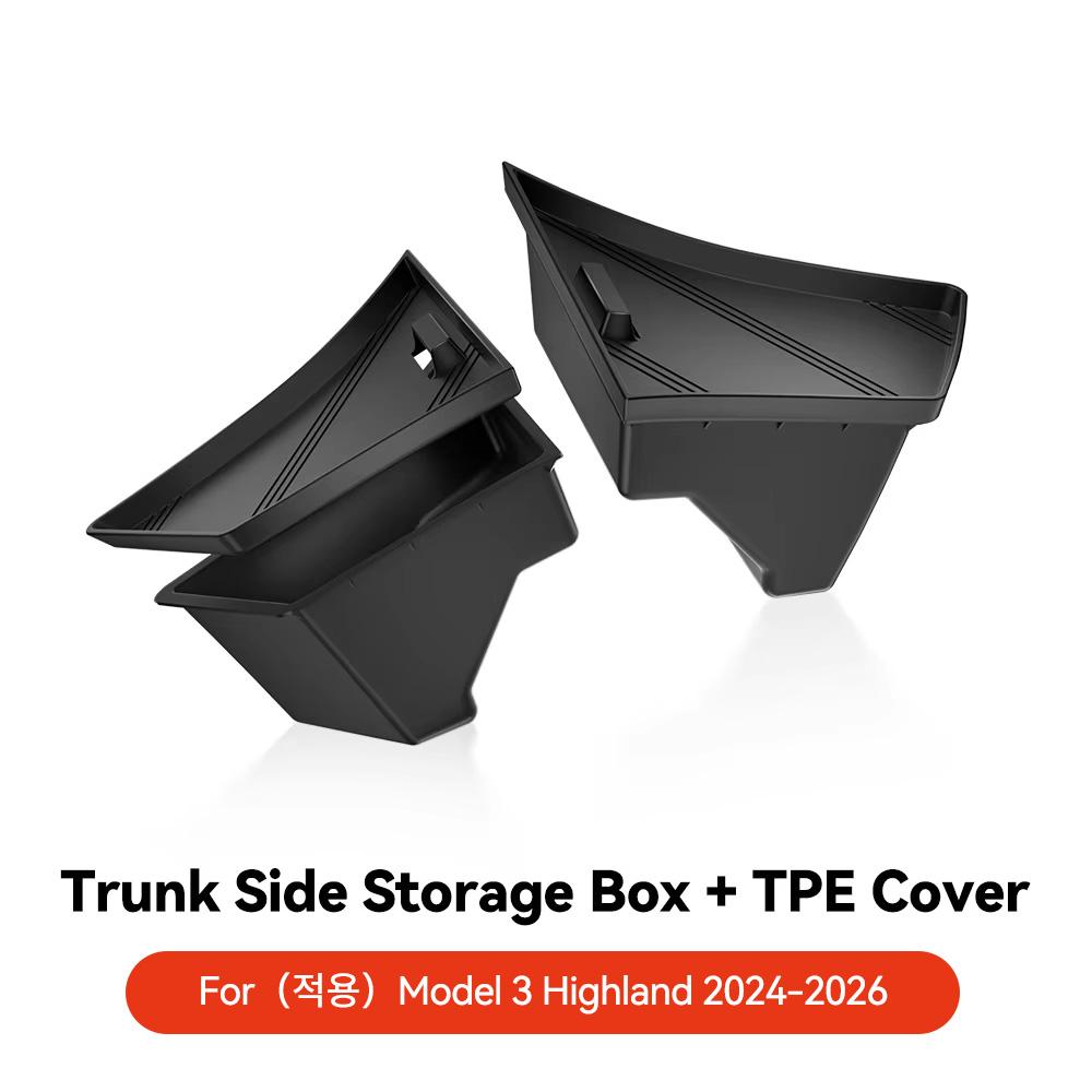YZ For Tesla Model 3 highland 2024-2025 Rear Trunk Left Side Storage Box with Cover Tail Boot Partition Stowing Accessories