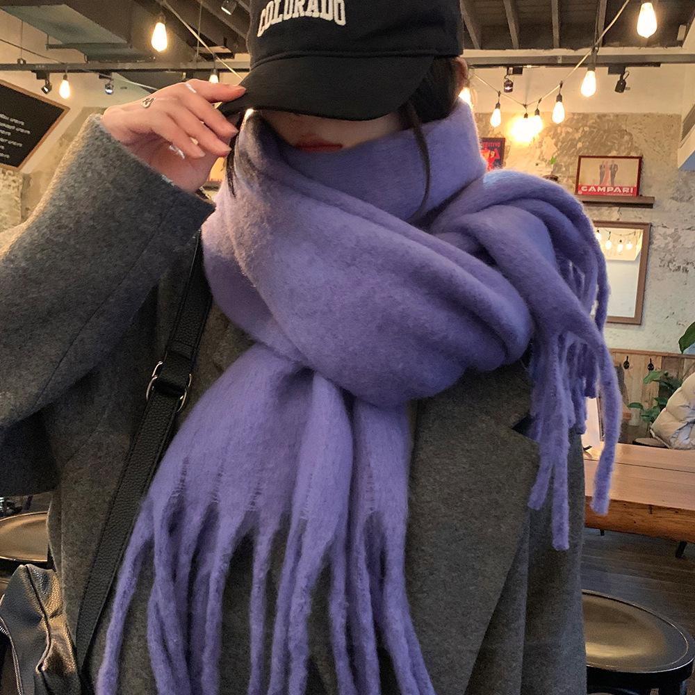 2024 New High-End Pure Color Mohair Scarf for Women - Cozy Korean Style Autumn/Winter Shawl