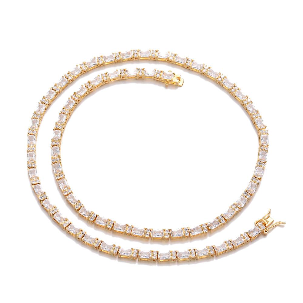 European and American hip-hop zircon necklace, rectangular zircon mixed with round zircon tennis chain, popular new models, mixed and matched.