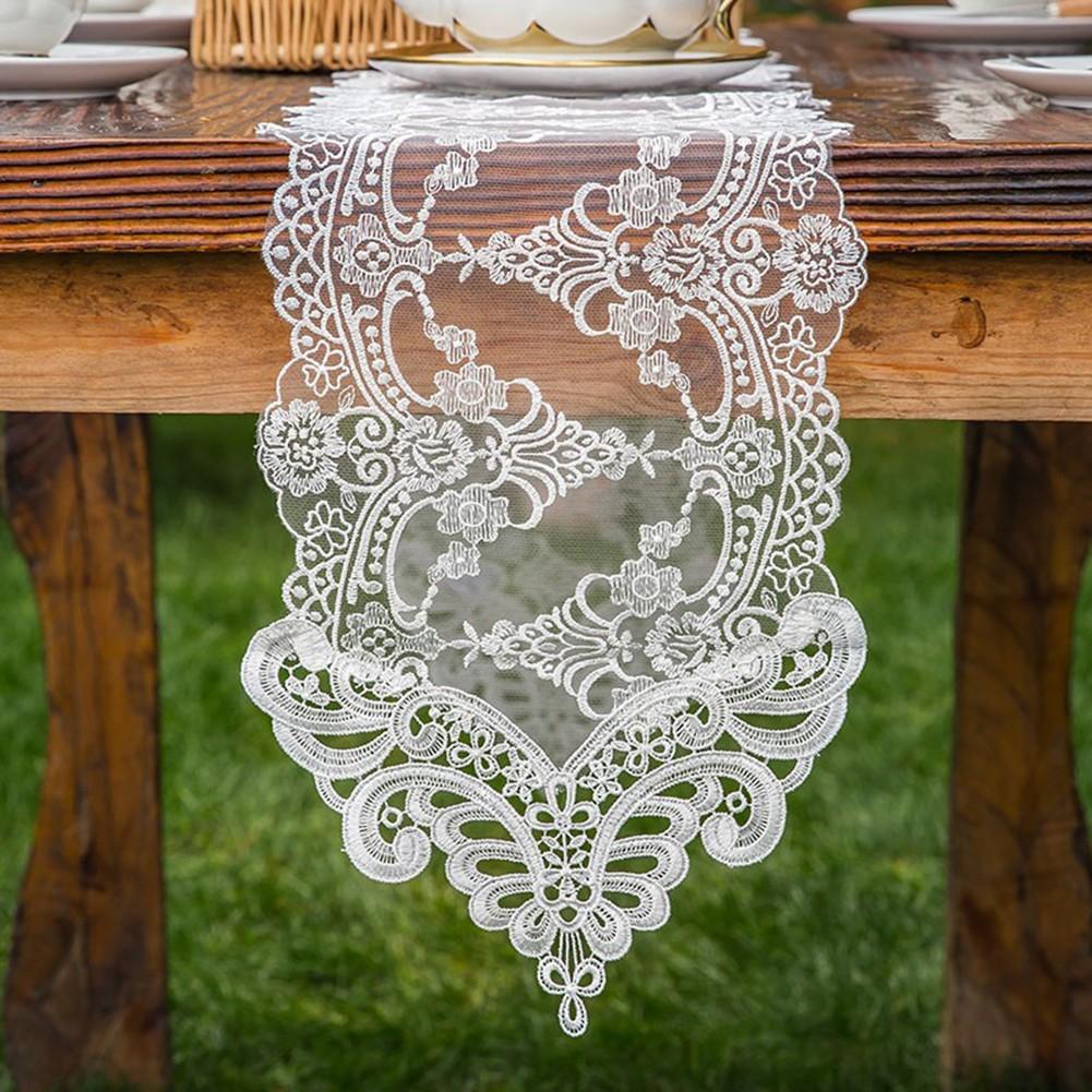 White Lace Table Embroidered with European Style for Living Room 26*70cm