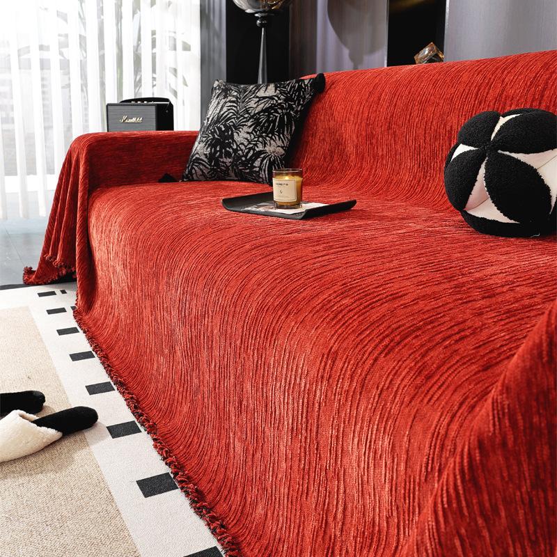 Nordic Style Light Luxury Solid Color Sofa Cushion Chenile Non Slip Anti Cat Scratch Blanket Four Season Universal Couch Cover