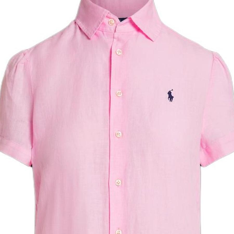 Polo Ralph Lauren Solid Straight Fit Pony Embroidered Linen Short Sleeve Shirt Regular Fit Women shirts WMPOSHTNDO21066-650