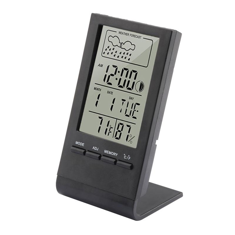 Mini Digital Thermometer Hygrometer Indoor Temperature Humidity Meter Gauge Clock Weather Station Forecast Max Min Value Display