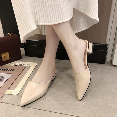 Fashion Leather Slides with Heel Off White Woman Mules Slippers Pointed Toe Shoes for Women Top Designs 2025 Trend Summer Sale Sandals