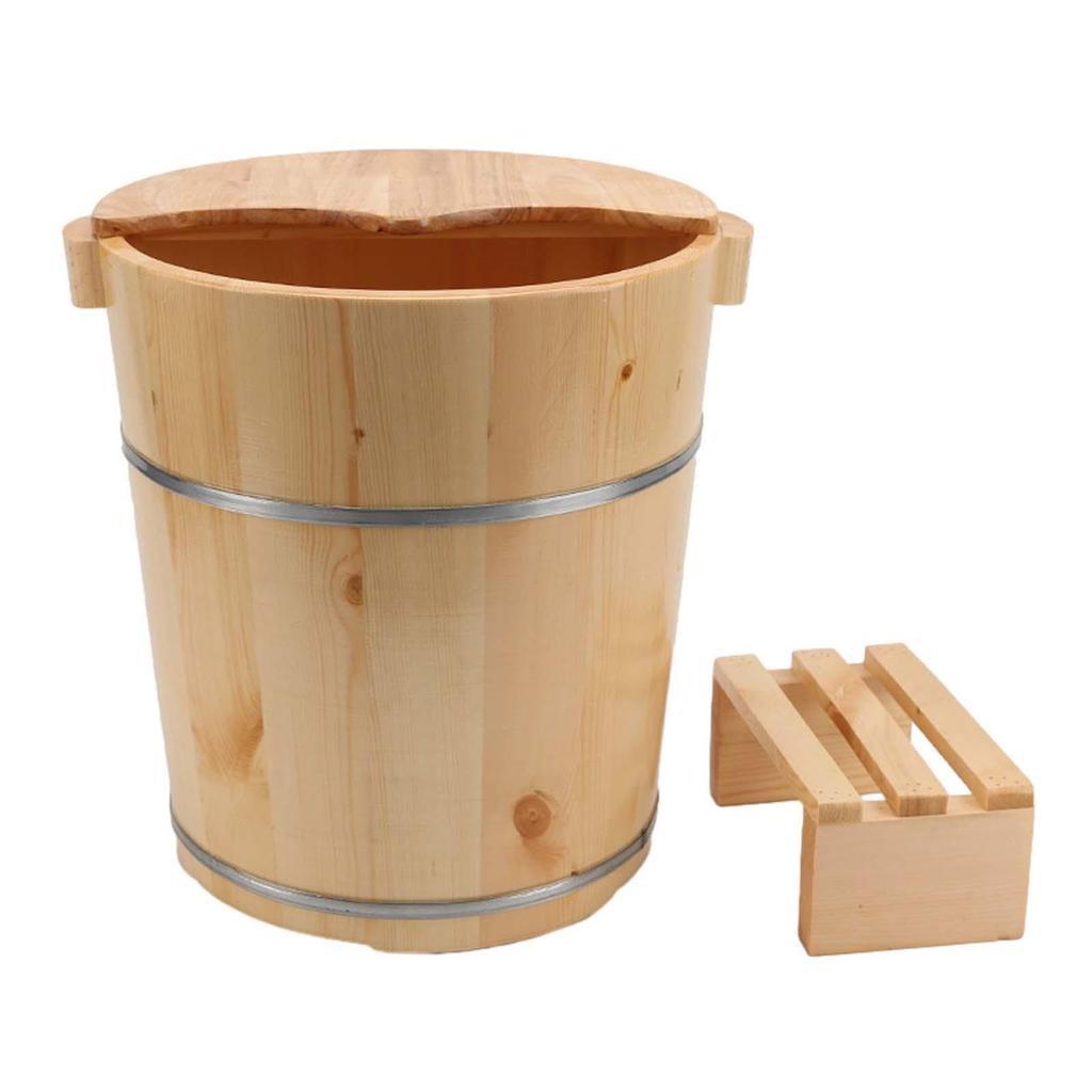 Wood Footbath Basin Foot Bucket Reusable Wood Foot Bath Foot Soaking Tub with Stool