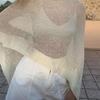 Damen Y2k Unregelmäßiges Sonnenschutzkleid Gestrickte Überwürfe Crop Tops Durchsichtig Einfarbig Unregelmäßig Locker Pullover Sommer Boho Strand T-Shirts