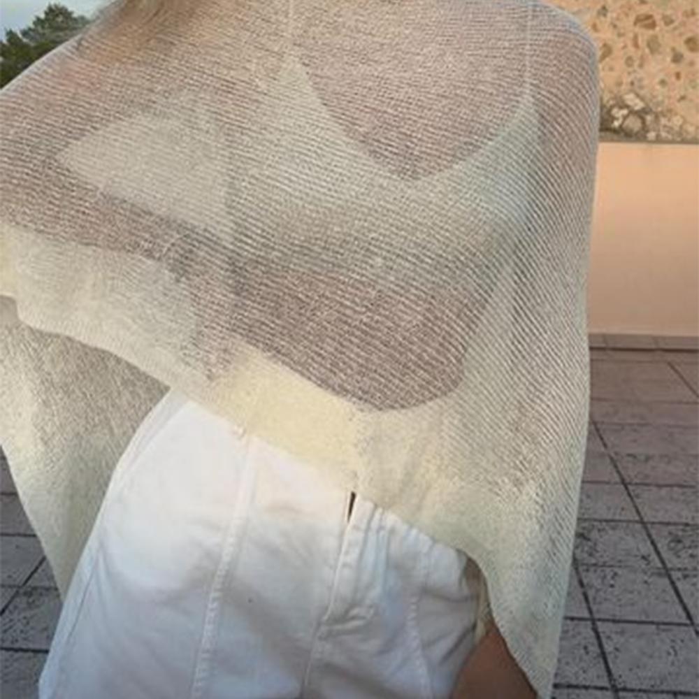 Damen Y2k Unregelmäßiges Sonnenschutzkleid Gestrickte Überwürfe Crop Tops Durchsichtig Einfarbig Unregelmäßig Locker Pullover Sommer Boho Strand T-Shirts