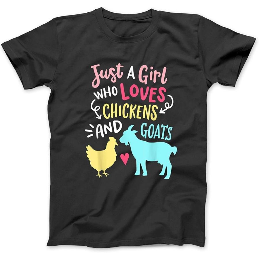 Cute Girl Who Loves Chickens Goats Lover Farmer Girls Funny T-Shirt Sweatshirt Hoodie Tanktop for Men Women Kids Black S