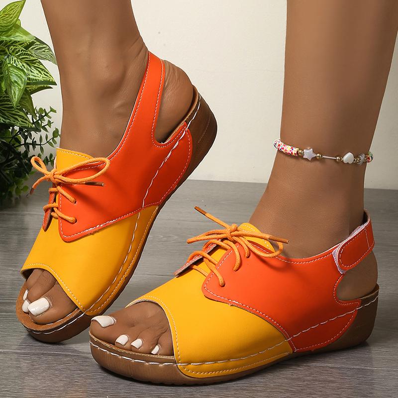 Fashion Fashion Contrast Color Wedge Sandals for Women Summer Thick Sole Non Slip Beach Shoes Woman Comfortable Platform Roman Sandals