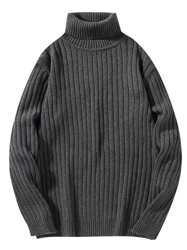 Men's Trendy Winter High Neck Sweater - Solid Color, Simple Style, Versatile Casual Design