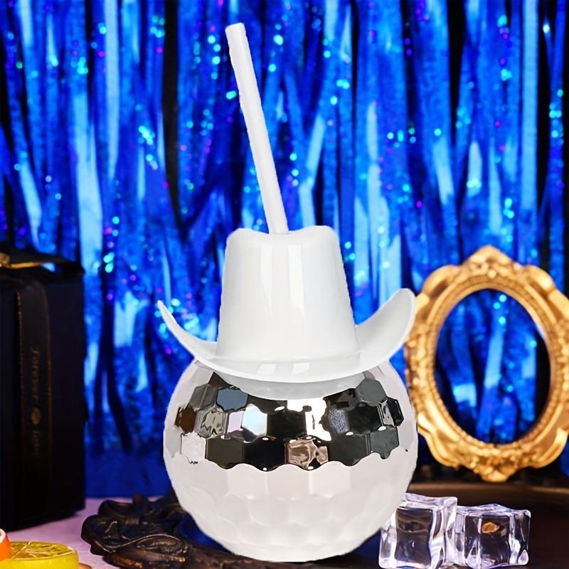 Disco Ball Cowboy Hat Tumbler with Straw 20oz Sparkly Disco Cup Reusable Plastic Party Tumbler Bachelorette Rodeo Birthday Part