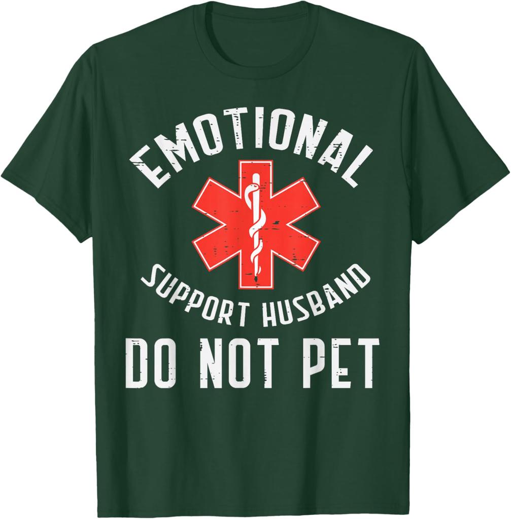 Emotional Support Husband EMS Star Paramedic Graphic Tee Casual Cotton TShirt for Men
