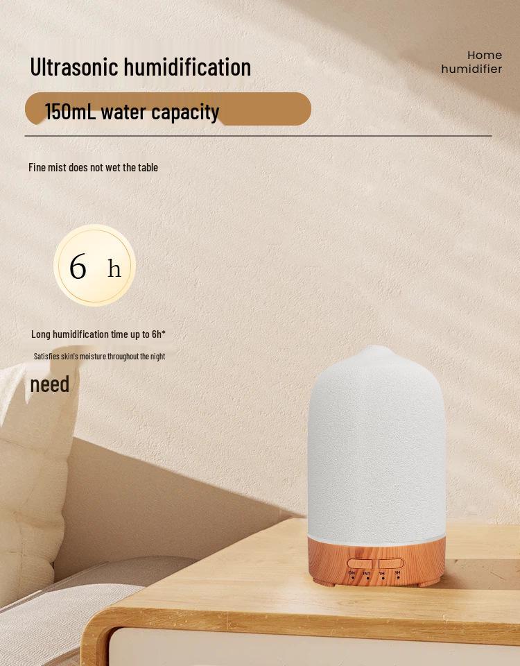 150ml USB Ceramic Aroma Diffuser & Humidifier with Timer, Silent Ultrasonic Mist, Essential Oil Compatible, 7 Color LED Lights